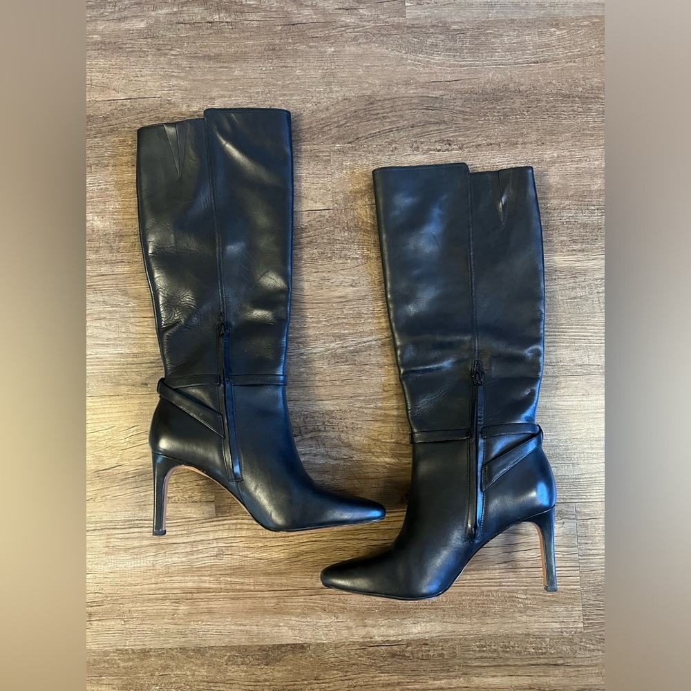 Banana Republic Tall High Heel Black Leather Boot Women Size 10.5‎ EUC